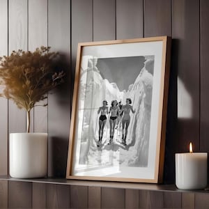 Skiing Wall Print Vintage Ski Poster Adventure Wall Art Retro Sports Art Winter Wonderland Black White Print Snow Mountain Active Lifestyle image 5