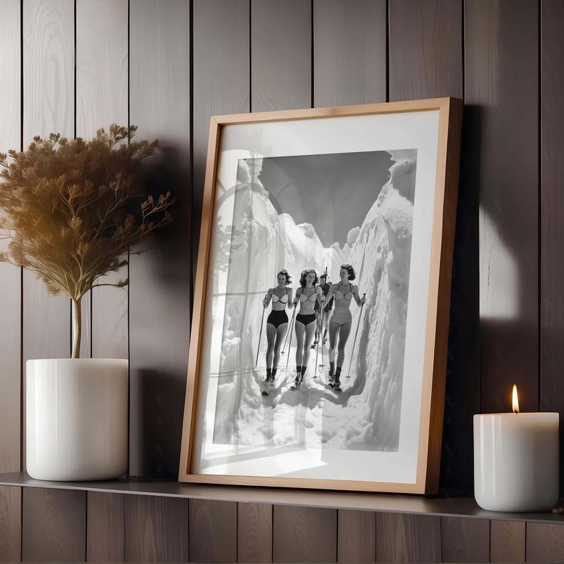 Skiing Wall Print Vintage Ski Poster Adventure Wall Art Retro Sports Art Winter Wonderland Black White Print Snow Mountain Active Lifestyle image 5