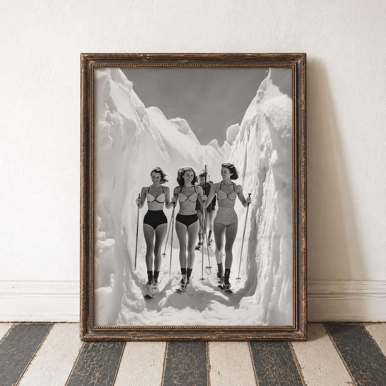 Skiing Wall Print Vintage Ski Poster Adventure Wall Art Retro Sports Art Winter Wonderland Black White Print Snow Mountain Active Lifestyle image 1