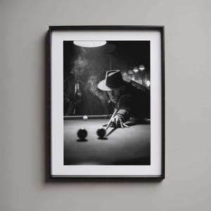 Cowboy Snookertryck Man Cave-dekor Svartvit biljardspelarekonst Barväggdekor Spelrumskonst Film Noir-stil Biljardväggkonst Stämningsfull