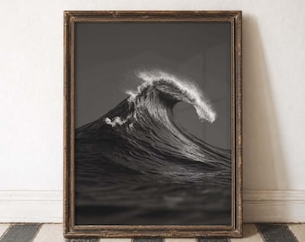 Ocean Wave Print Coastal Wall Art Black and White Photo Surfing Art Print Beach House Decor Minimalist Wall Art Nature Photography Sea Print