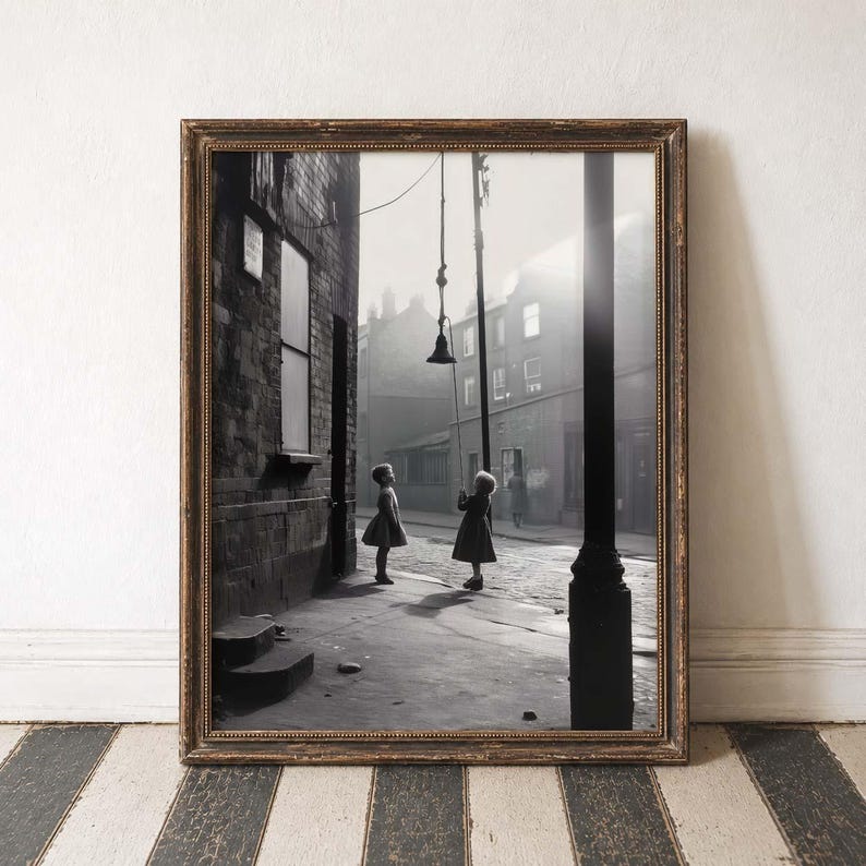 City Street Urban Photography Noir Aesthetic Black White Scene Retro Cityscape Classic Architecture Night Streetlights Vintage Urban Print image 1