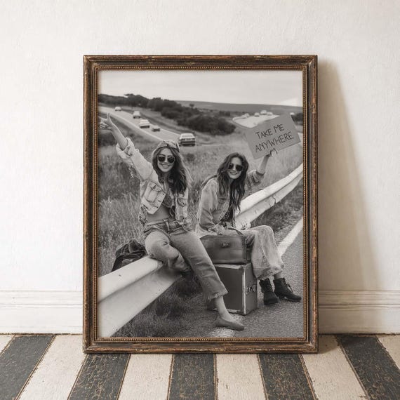 Adventure Vibes Road Trip Decor Boho Wall Art Indie Aesthetic Free Spirit Art Vintage Photography Black White Print Retro Travel Wanderlust