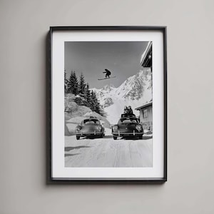 Winter Escape Snow Adventure Black White Art Vintage Ski Travel Photography Retro Sports Monochrome Print Timeless Beauty Mountain Scene Art