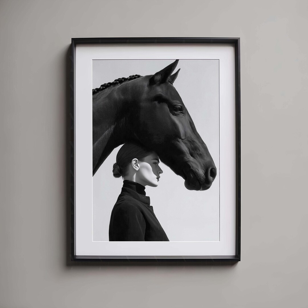 Horse Wall Art Black and White Equestrian Decor Minimalist Art Horse ...