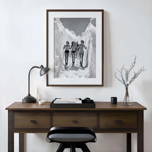 Skiing Wall Print Vintage Ski Poster Adventure Wall Art Retro Sports Art Winter Wonderland Black White Print Snow Mountain Active Lifestyle image 7