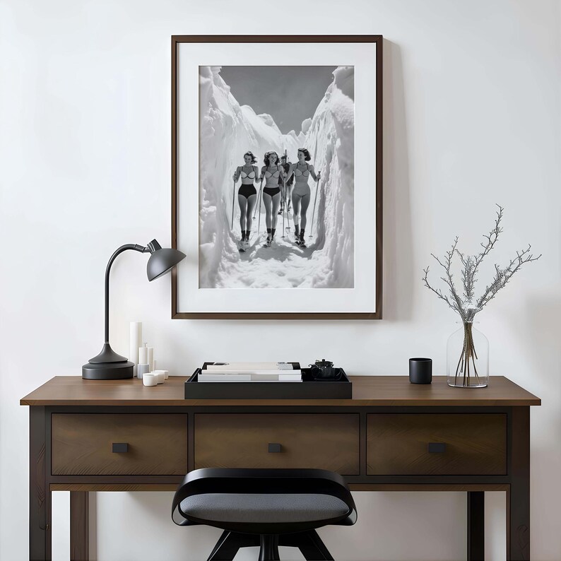 Skiing Wall Print Vintage Ski Poster Adventure Wall Art Retro Sports Art Winter Wonderland Black White Print Snow Mountain Active Lifestyle image 7