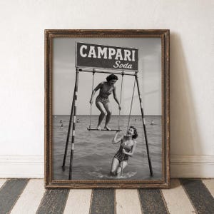 Beach Fun Retro Swim Summer Mood Black White Vintage Style Italian Vibes Seaside Art Playful Women Soda Sign Swimsuit Retro Ocean Scene Art