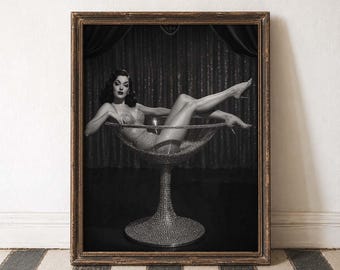 Burlesque Art Vintage Glamour Old Hollywood Pin Up Poster Retro Aesthetic Dita Inspired Cabaret Style Luxury Decor Black White Glamorous Art