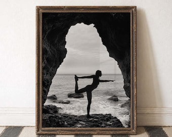Yoga Wall Art Zen Meditation Art Mindful Living Print Vintage Photography Monochrome Yoga Peaceful Home Decor Balance Aesthetic Beach Print