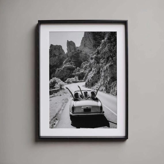 Road Trip Art Convertible Print Black And White Travel Photography Friendship Art Adventure Decor Vintage Car Art Freedom Wall Art Mountain