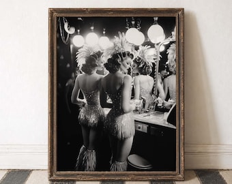 Showgirls Burlesque Vintage Cabaret Art Glamorous Dancer Pic Backstage Theater Feather Costume Pic Hollywood Glam Art Luxury Night Scene Art