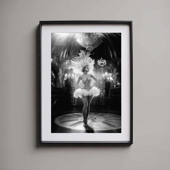 Burlesque Poster Glamour Wall Art Black White Print Vintage Showgirl Elegant Wall Art Retro Aesthetic Old Hollywood Classic Beauty Dancer