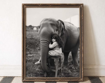 Éléphant d'art, photographie animalière, exotique vintage Safari esthétique impression monochrome, décoration murale rétro, aventure, art, beauté intemporelle, noir blanc