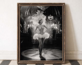 Burlesque Poster Glamour Wall Art Black White Print Vintage Showgirl Elegant Wall Art Retro Aesthetic Old Hollywood Classic Beauty Dancer