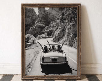 Road Trip Art Convertible Print Black And White Travel Photography Friendship Art Adventure Decor Vintage Car Art Freedom Wall Art Mountain