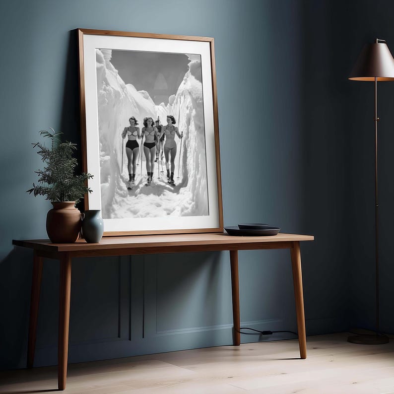 Skiing Wall Print Vintage Ski Poster Adventure Wall Art Retro Sports Art Winter Wonderland Black White Print Snow Mountain Active Lifestyle image 6