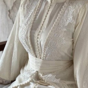 Moroccan White kaftan Nikah Dress silk caftan handcrafted takchita Dubai Kaftan Bohemian Style Caftan