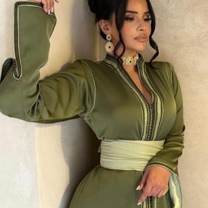 Olive Premium Silk Handcrafted Caftan for Elegant Wedding Guests summer 2026