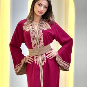 Elegant Moroccan Red Caftan Handcrafted Embroidery Traditional Dress for Wedding Party Engagement Ramadan Eid Nikah Occasions