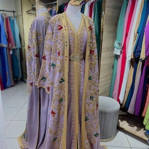 LUXURIOUS MORROCAN Takchita Two-Piece / Metal Belt-Purple  Silk fabric-Golden EMBROIDERY 2026