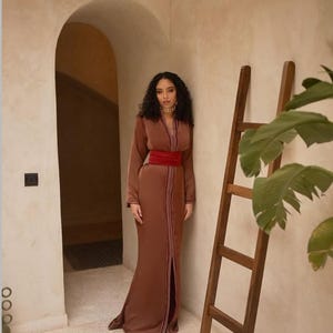 Luxury Burgundy Silk Caftan for Evening Events and Celebrations