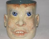 Face Mug, wheel thrown and sculpted