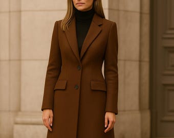ウールコート、レディースロングコート、ブラウンコート、ラップウール