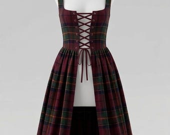 Scottish Tartan Renaissance Dress - Lace-Up Corset Overgown| Plaid Ren Faire Costume Maxi gown In 50+ Tartans