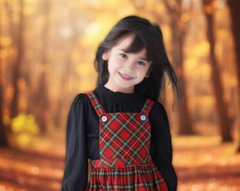 Vestido de peto escocés sin mangas para niñas, estilo tartán. Disponible en más de 50 tartanes y diferentes tallas.