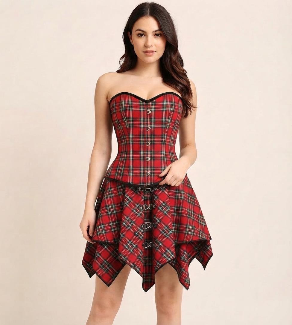 lace up tartan asymmetrical dress Asymmetric product-type:DRESSES Plus Size Women's 90's Size:Customized please choose the size