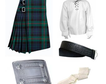Scottish Tartan Kilt Set 5 Pieces Jacobite Shirt Kilt Outfit For Men Size 28" to 50" Available in 50+ Tartans