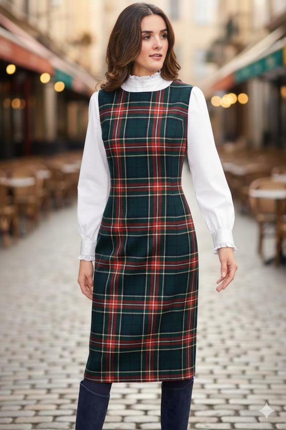 Scottish Sleeveless Tartan Shift Dress for Women