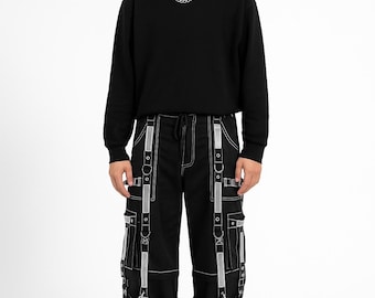 Men Gothic Bondage Reflective Pant Alternative Punk Rock Trouser & Shorts