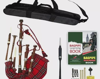 Highland Brown Rosewood Bagpipes Handmade Silver Mounts Scottish Bagpipe With Accessories Available in 50+ Tartan Covers