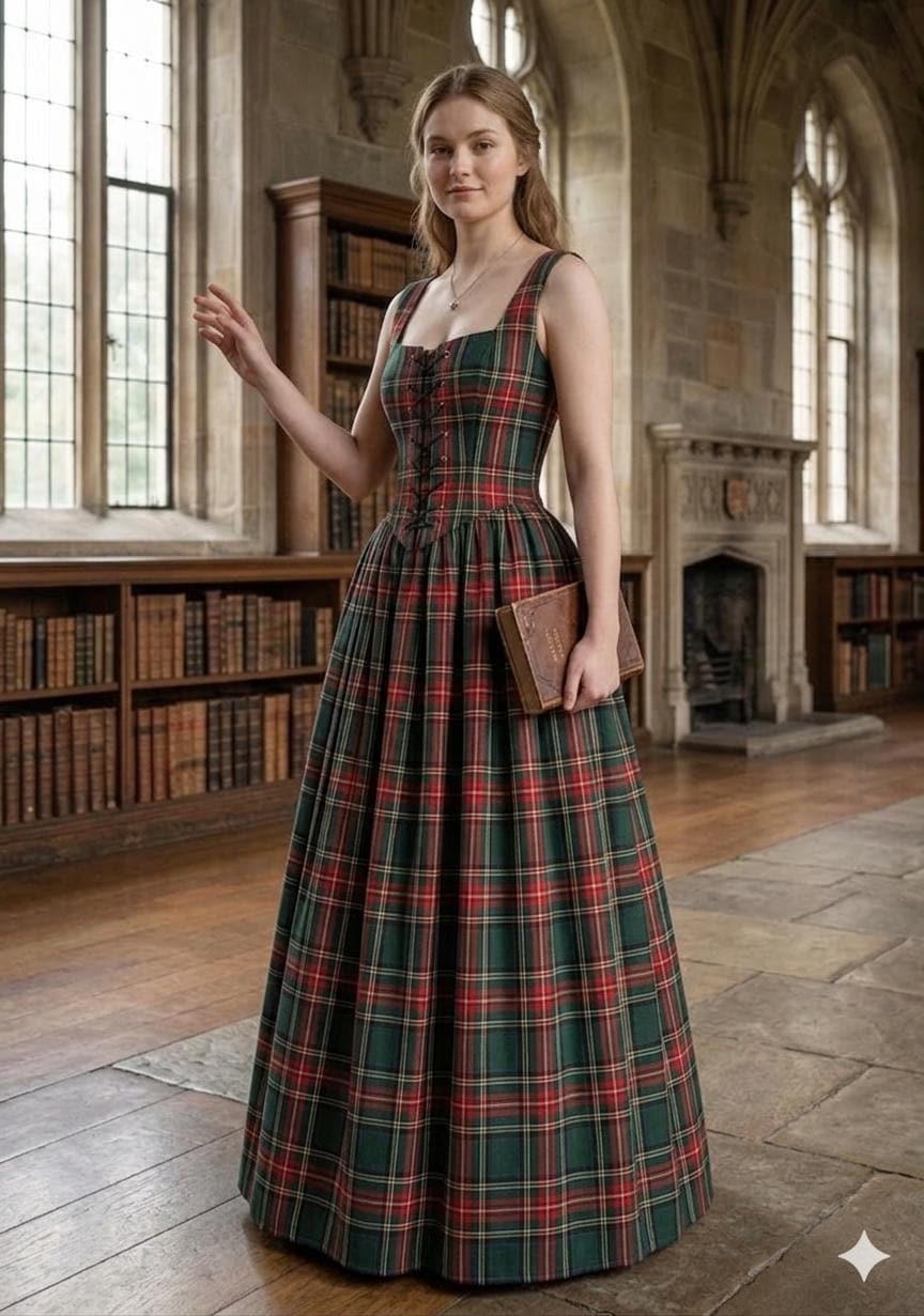 Tartan Dressing Gowns Ireland Scottish Tartan Corset Gown Dress- Women's Plaid Dress Lace Up Renaissance Ball