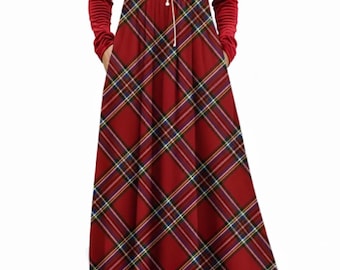 Plaid Maxi Dress With Pockets: Long Sleeve Empire Waist Autumn Winter Gown - Etsy Plaid Maxi Dress With Pockets: Long Sleeve Empire Waist Autumn Winter Gown - Etsy