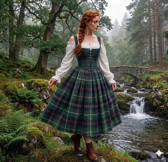 corset plaid dress Tartan Maxi | Scottish Highland Midi Renaissance Dress, Medieval Custom, Faire Costume, Fairy Outfit| in 50+ Tartan Belt Size (refer to sizing instructions below):50 PIM_CategoryId_929 Azazie A-Line Sweetheart Floor-Length inspired bodice/V