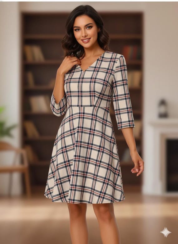 Women's Tartan Dress - Elegant Plaid Scottish V-Neckline Casual Dress, Available in 50+ Tartans