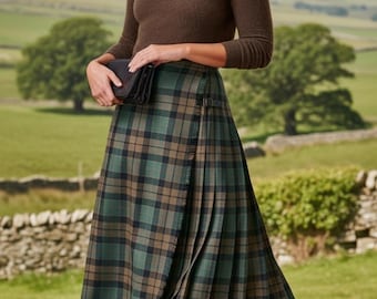 Gonna lunga avvolgente in tartan da donna – Gonna scozzese lunga in lana acrilica con oltre 50 tartan clan / Kilt personalizzato alla moda delle Highlands
