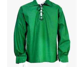 Men's Jacobite Green Ghillie Kilt Shirt Scottish 100% Cotton Jacobean Shirt For Sale