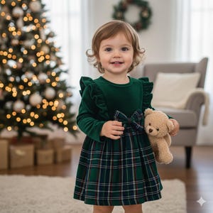 Scottish Girls’ Tartan Frock with Matching Velvet –Toddler & Baby Tartan Dress in 50+ Tartans |Traditional Highland Outfit|  Different Size