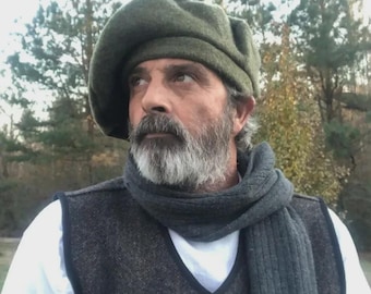 Traditional Army Green Wool Scot Bonnet Scottish Highlander Tam Hat Kilt Beret