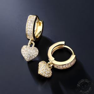 Titanium Stud Earrings, Gold & Silver Heart Hoops, White Zircon Crystal Earrings, Vintage Wedding Jewelry, Elegant Gift for Women 2025