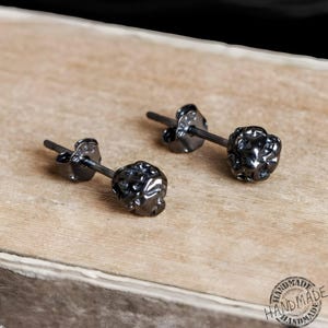 Titanium Stud Earrings • Raw Black Tourmaline Earrings • Hypoallergenic and Non Tarnish • Minimalist Crystal Healing Jewelry for Men & Women