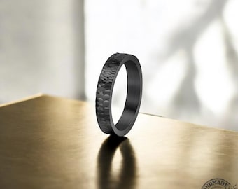 Hammered Titanium Ring • Minimalist Dark Gray Band • Handmade Wedding Ring for Men & Women • Lightweight, Durable and Modern Jewelry Gift