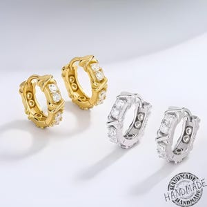 Titanium Stud Earrings, Gold & Silver CZ Hoop Earrings, Cross Huggie Hoops, Non Tarnish Hypoallergenic Jewelry, Trendy Wedding Party Gift