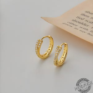 Titanium Stud Earrings, Gold & Silver Cross Hoop Earrings, CZ Zircon Small Huggie Hoops, Hypoallergenic Wedding Jewelry, Non Tarnish Gift