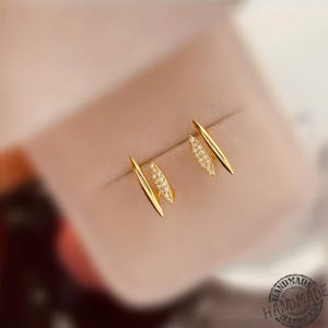 Titanium Stud Earrings • 925 Sterling Silver • Gold Plated Double Layer Hoops • Inlaid Zircon • Hypoallergenic Statement Jewelry for Women