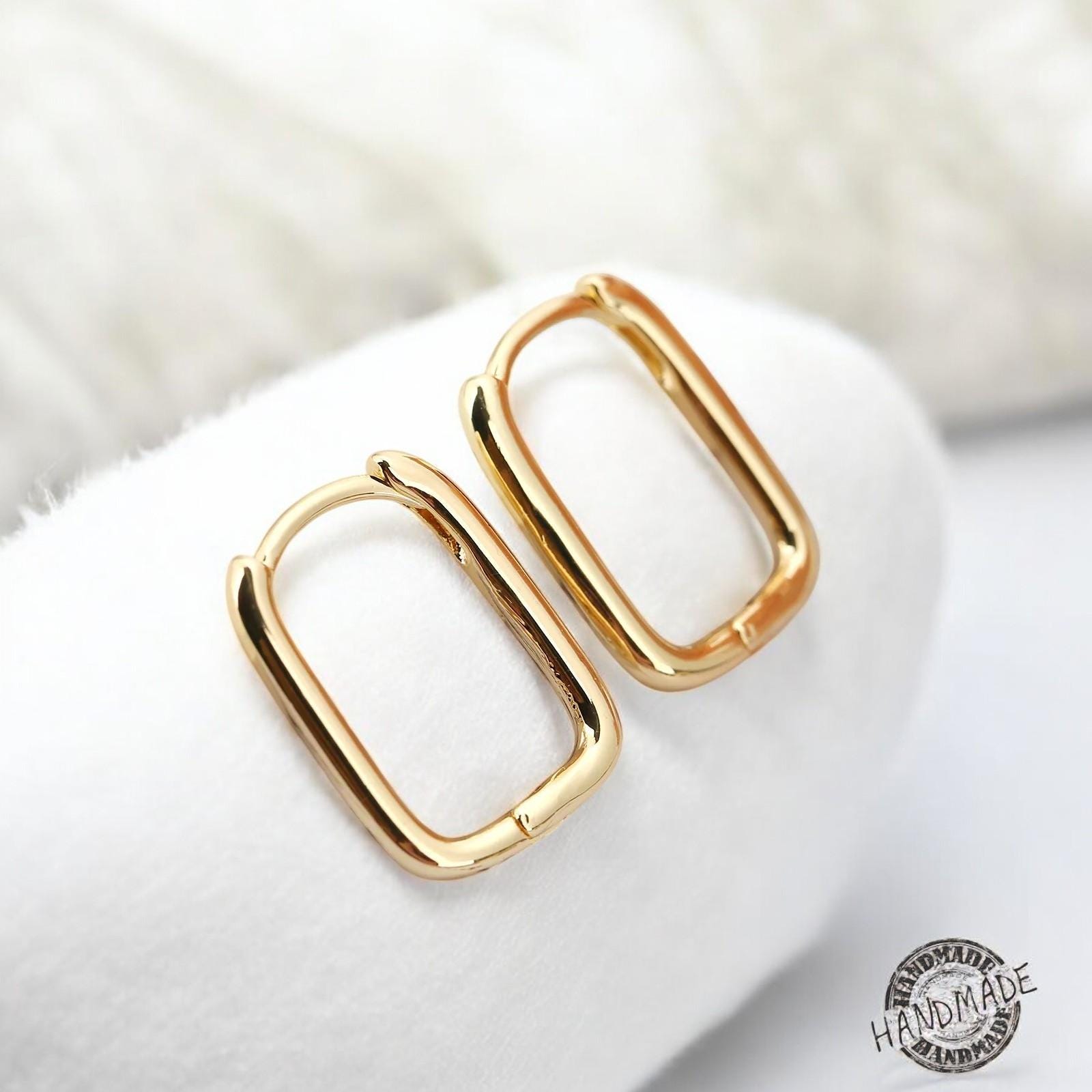 Gold Rectangle Hoops UK